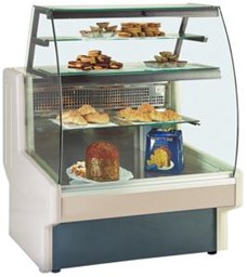 Bild von Bäckerei-Kühlvitrine; "Bakery" gebogene Frontscheibe
