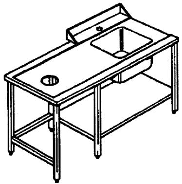 Bild von Zulauftisch links, Becken rechts mit Abfalloch für Modell 2315005+2315006
