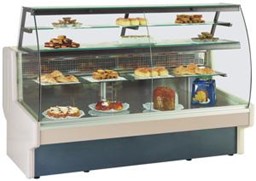 Bild von Bäckerei-Kühlvitrine; "Bakery" gebogene Frontscheibe
