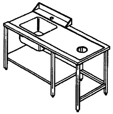 Bild von Zulauftisch rechts, Becken links mit Abfalloch für Modell 2315005+2315006
