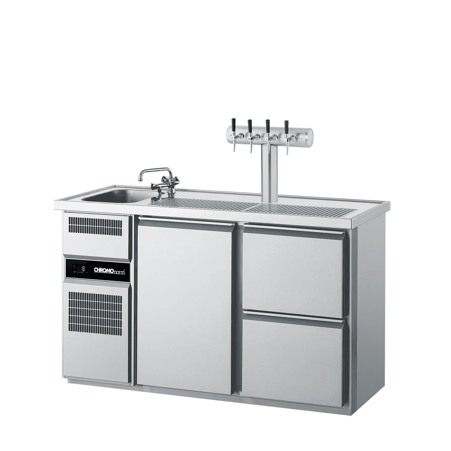 Bild von Getränketheke GN 1/1, 1 Becken links, 1 Tür, 2 Züge 1/2 - 1550x700x980 mm