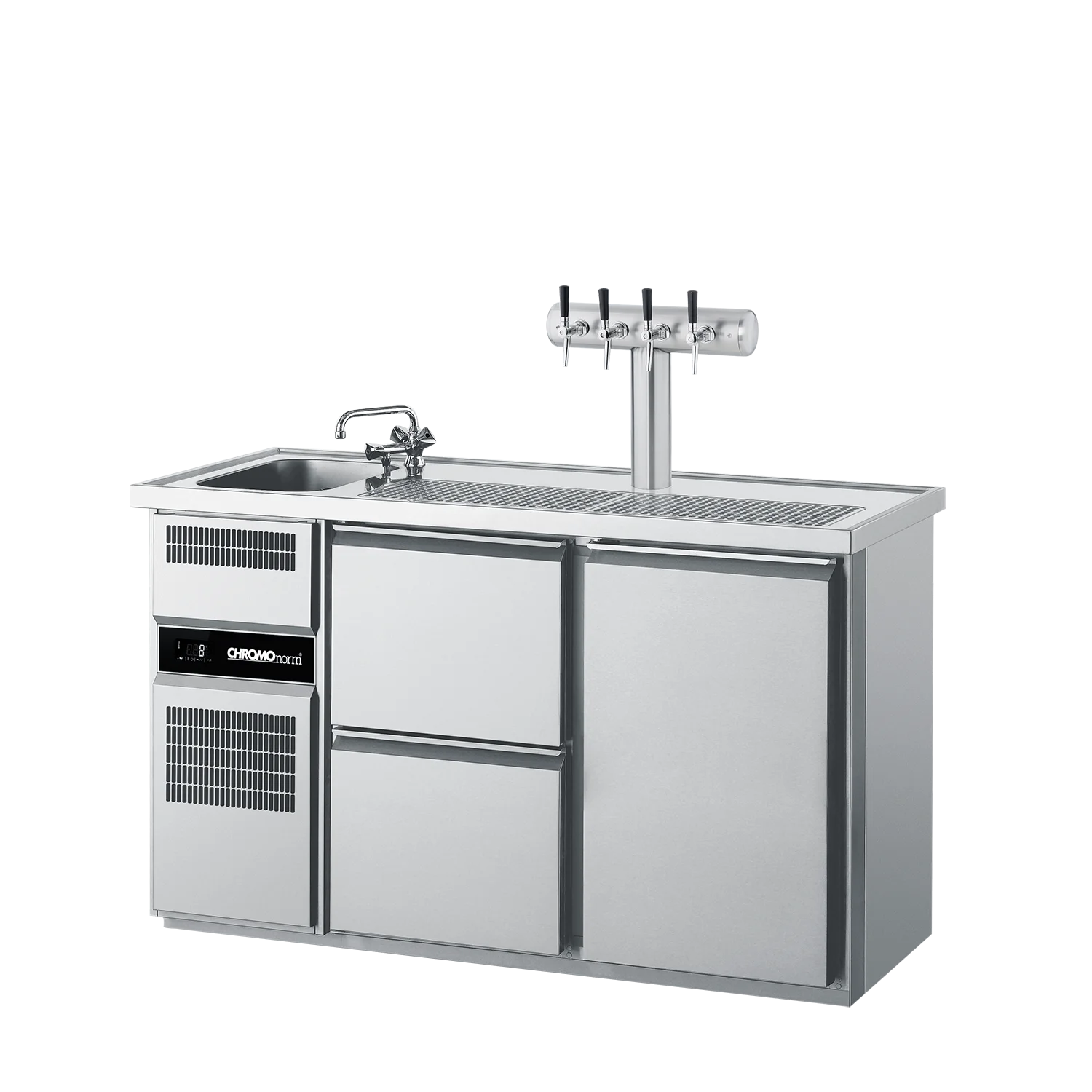 Bild von Getränketheke GN 1/1, 1 Becken links, 2 Züge 1/2, 1 Tür - 1550x700x980 mm