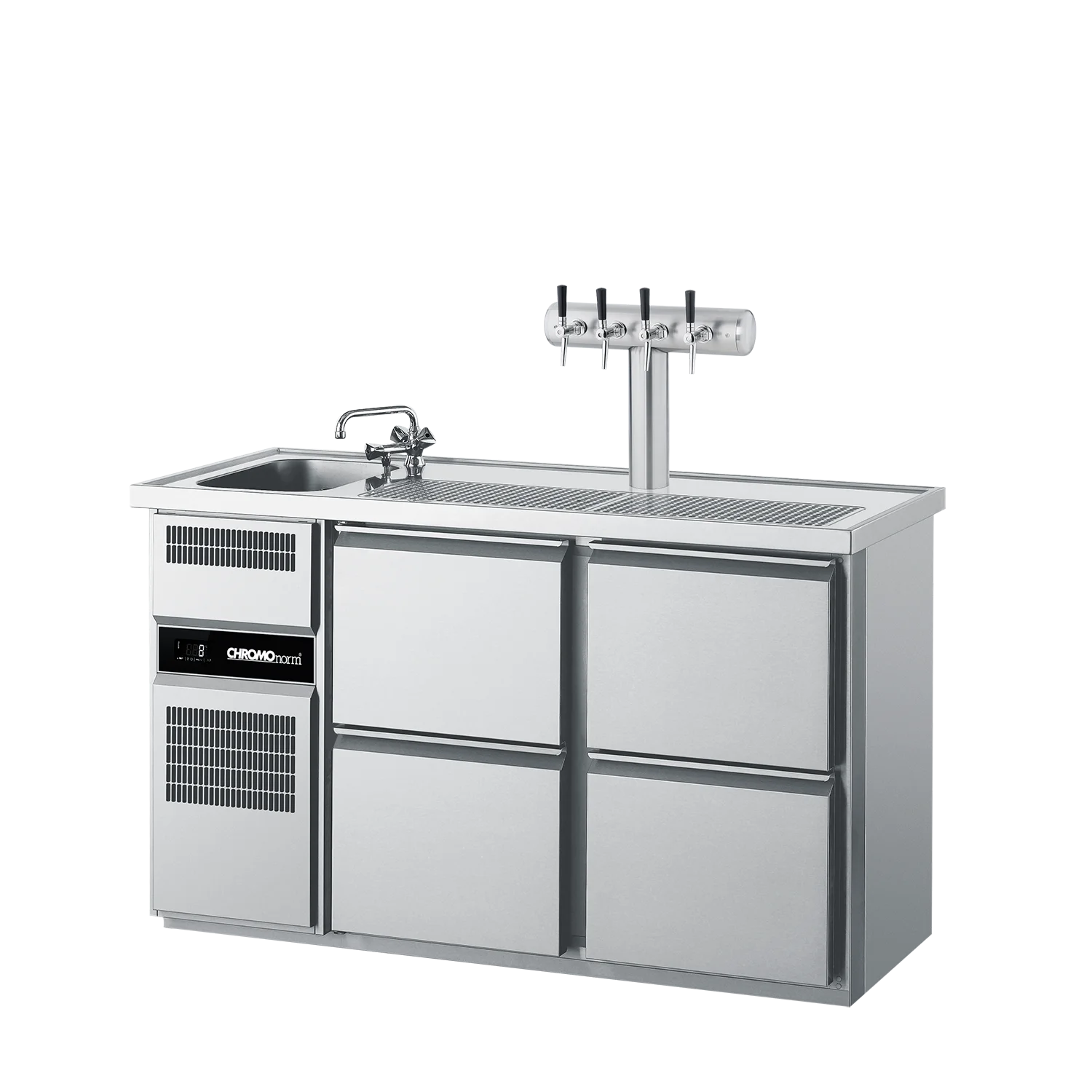 Bild von Getränketheke GN 1/1, 1 Becken links, 4 Züge 1/2 - 1550x700x980 mm