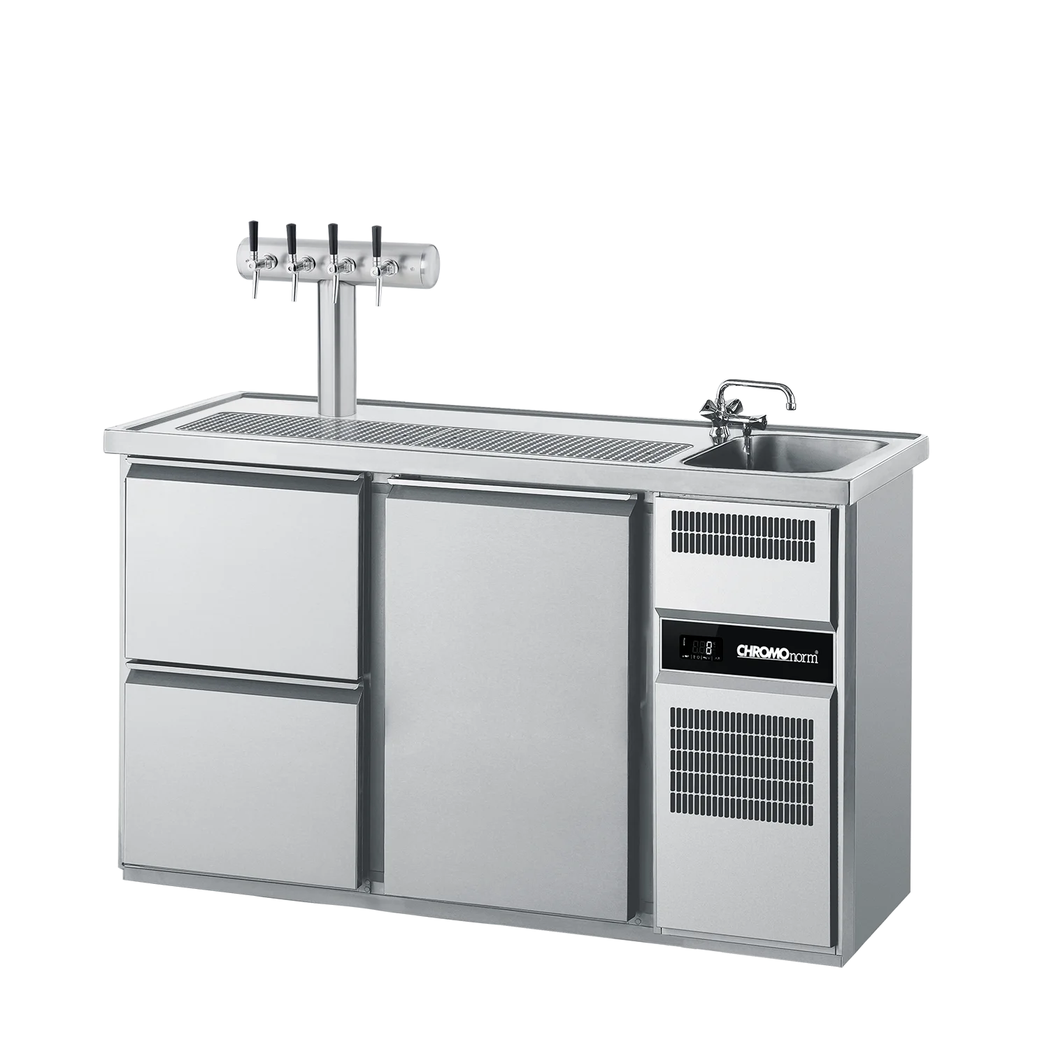 Bild von Getränketheke GN 1/1, 1 Becken rechts, 2 Züge 1/2, 1 Tür - 1550x700x980 mm