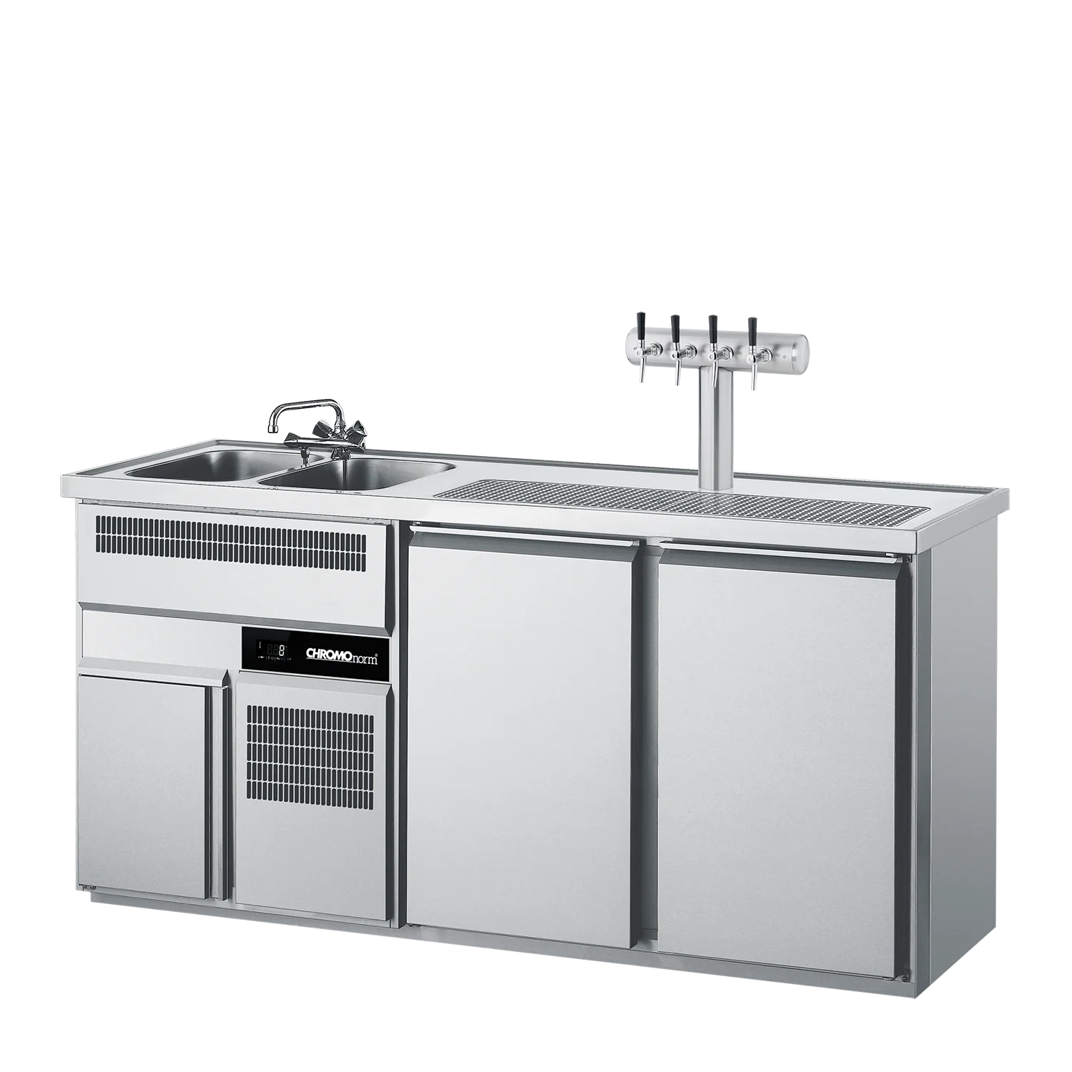 Bild von Getränketheke GN 1/1, 2 Becken links, 2 Türen, mit Abdeckung, steckerfertig - 1950x700x980 mm