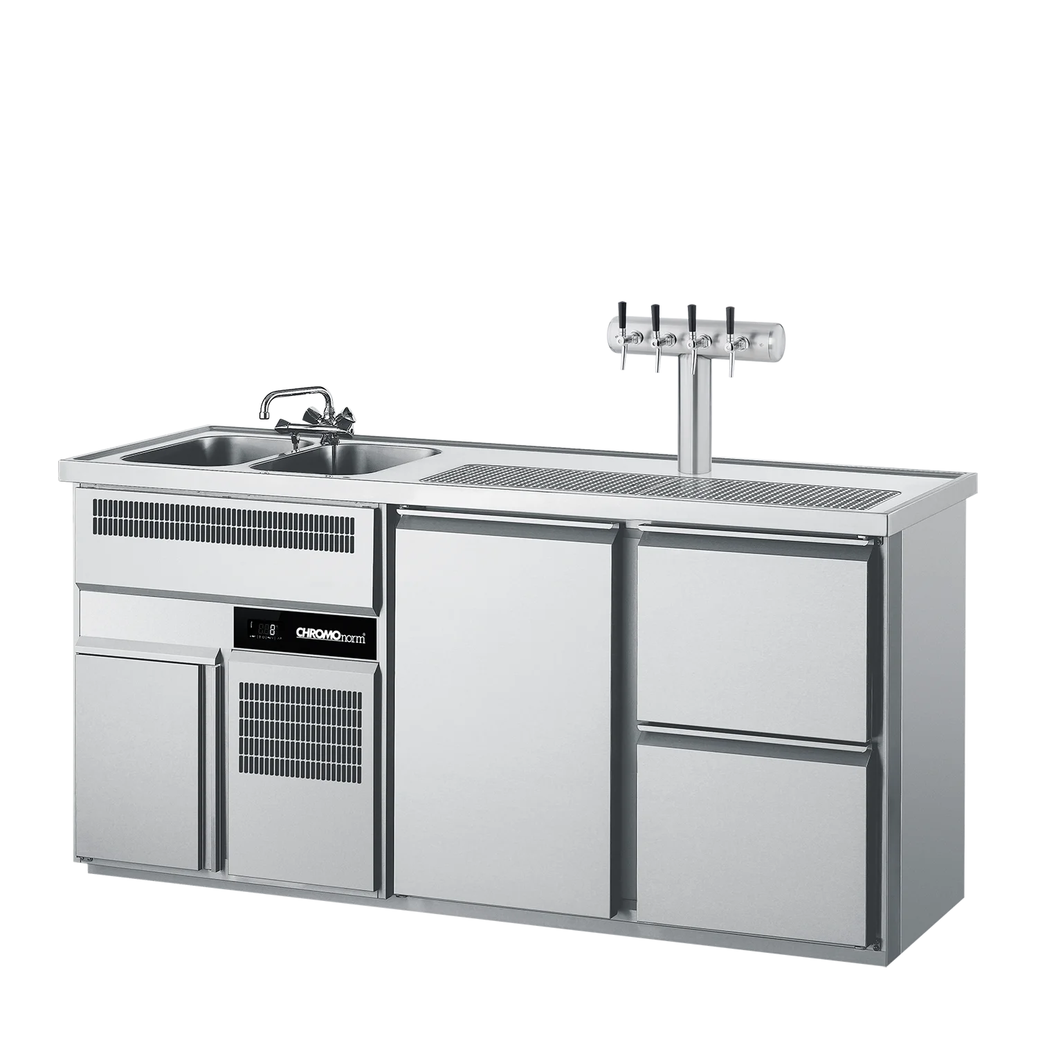 Bild von Getränketheke GN 1/1, 2 Becken links, 1 Tür, 2 Züge 1/2 - 1950x700x980 mm
