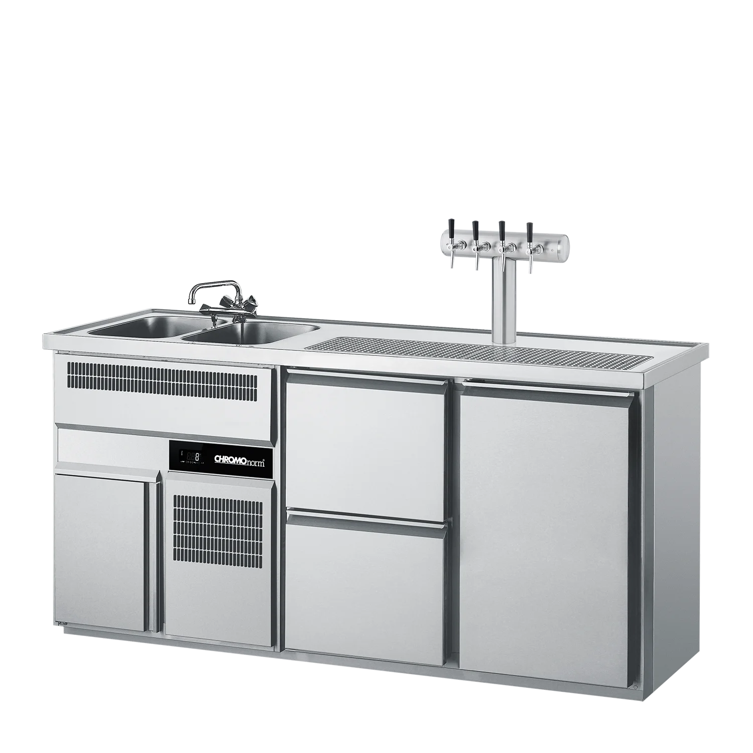 Bild von Getränketheke GN 1/1, 2 Becken links, 2 Züge 1/2, 1 Tür -1950x700x980 mm