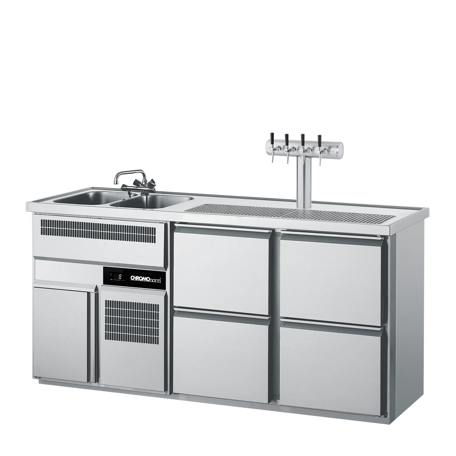 Bild von Getränketheke GN 1/1, 2 Becken links, 4 Züge 1/2 - 1950x700x980 mm