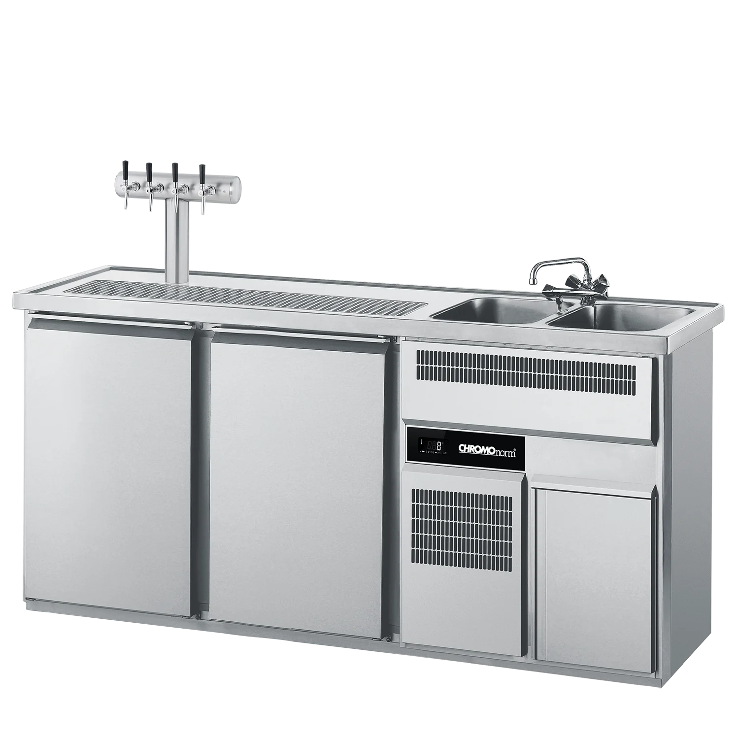 Bild von Getränketheke, GN 1/1, 2 Becken rechts, 2 Türen - 1950x700x980 mm