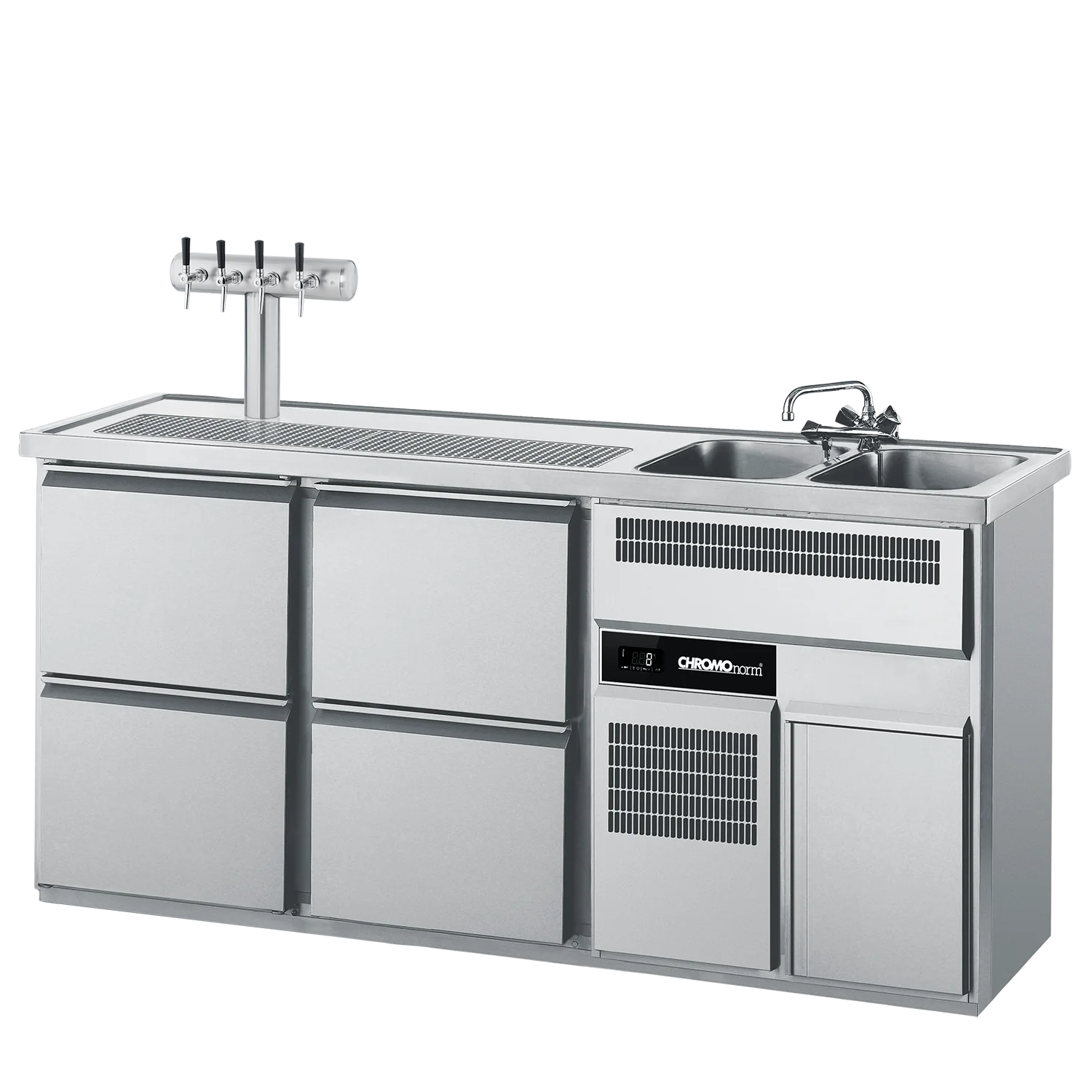 Bild von Getränketheke GN 1/1, 2 Becken rechts, 4 Züge 1/2 - 1950x700x980 mm