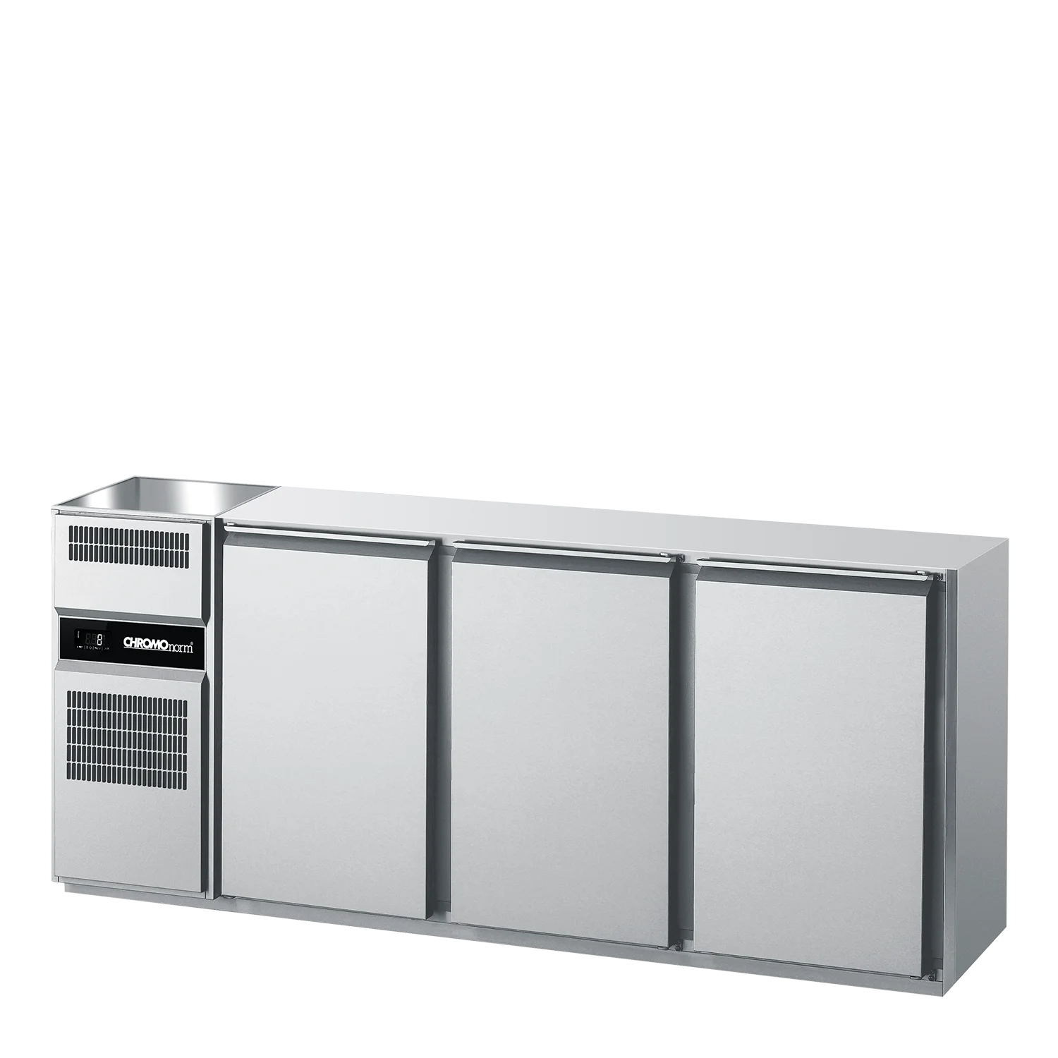 Bild von Getränketheke GN 1/1, 1 Becken links, 3 Türen, ohne Abdeckung, steckerfertig - 2050x656x930 mm