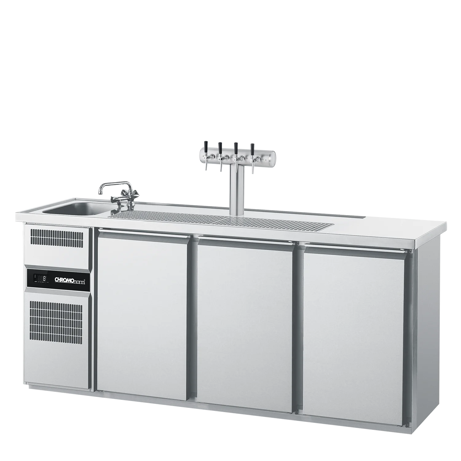 Bild von Getränketheke GN 1/1, 1 Becken links, 3 Türen, mit Abdeckung, steckerfertig - 2100x700x980 mm