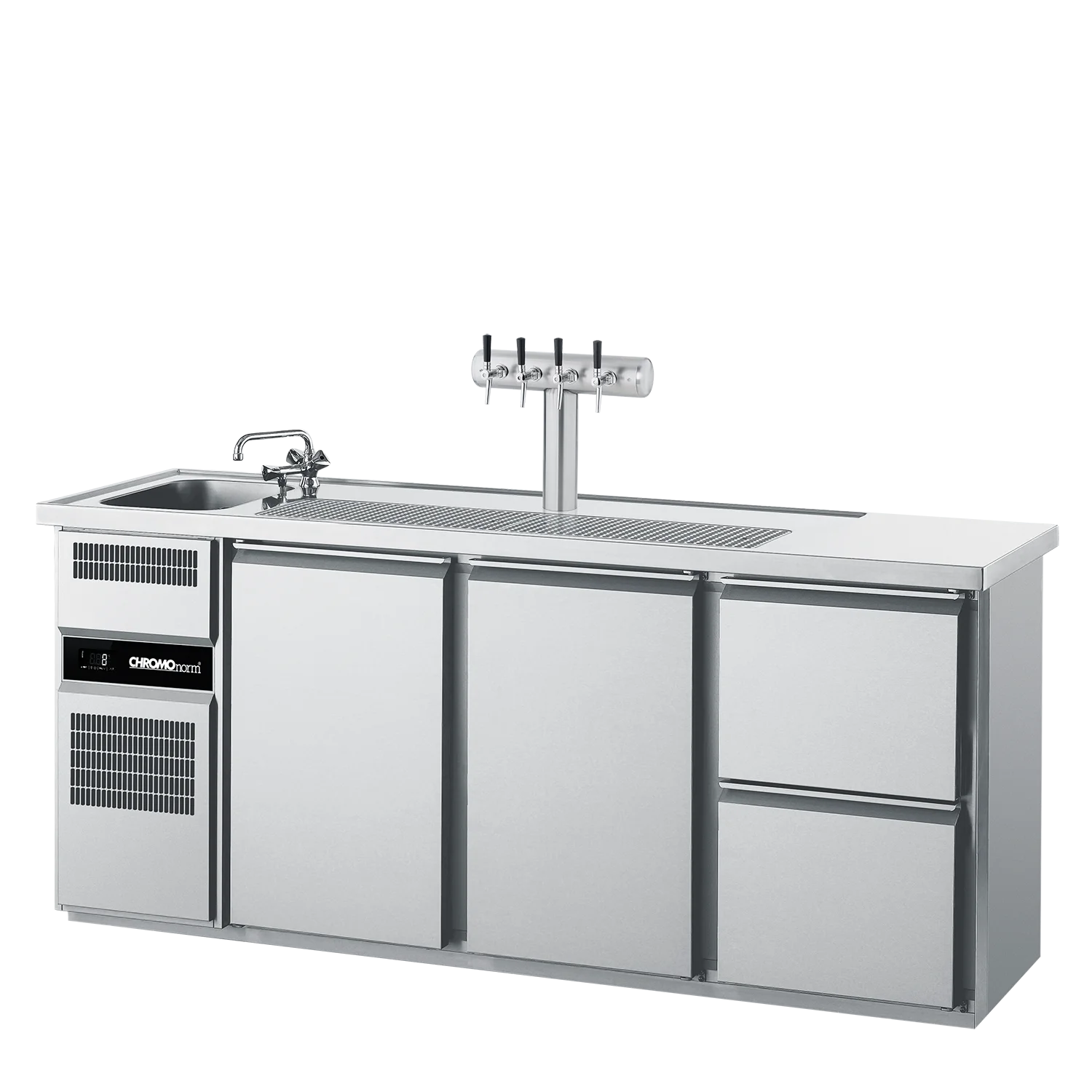Bild von Getränketheke GN 1/1, 1 Becken links, 2 Türen, 2 Züge 1/2 - 2100x700x980 mm