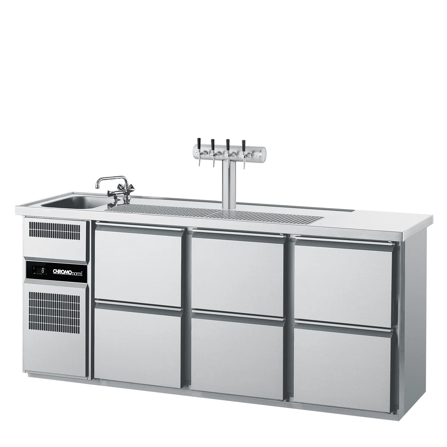 Bild von Getränketheke GN 1/1, 1 Becken links, 6 Züge 1/2 - 2100x700x980 mm