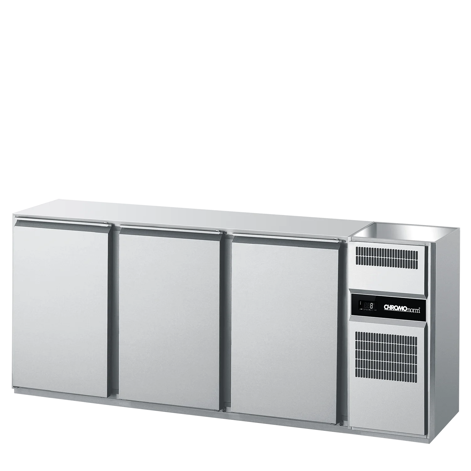 Bild von Getränketheke GN 1/1, 1 Becken rechts, 3 Türen, ohne Abdeckung, steckerfertig - 2050x656x930 mm