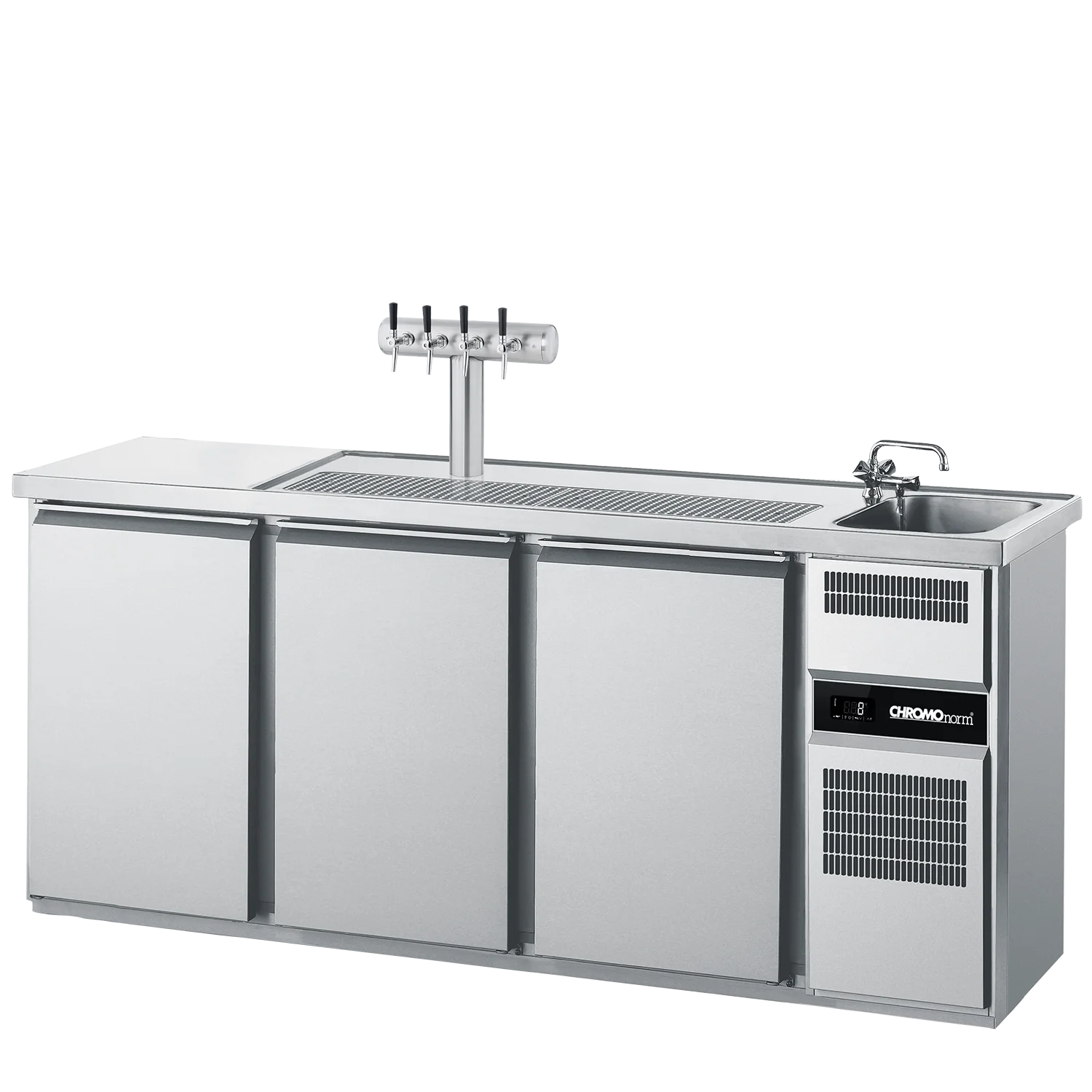 Bild von Getränketheke GN 1/1, 1 Becken rechts, 3 Türen, mit Abdeckung, steckerfertig - 2100x700x980 mm