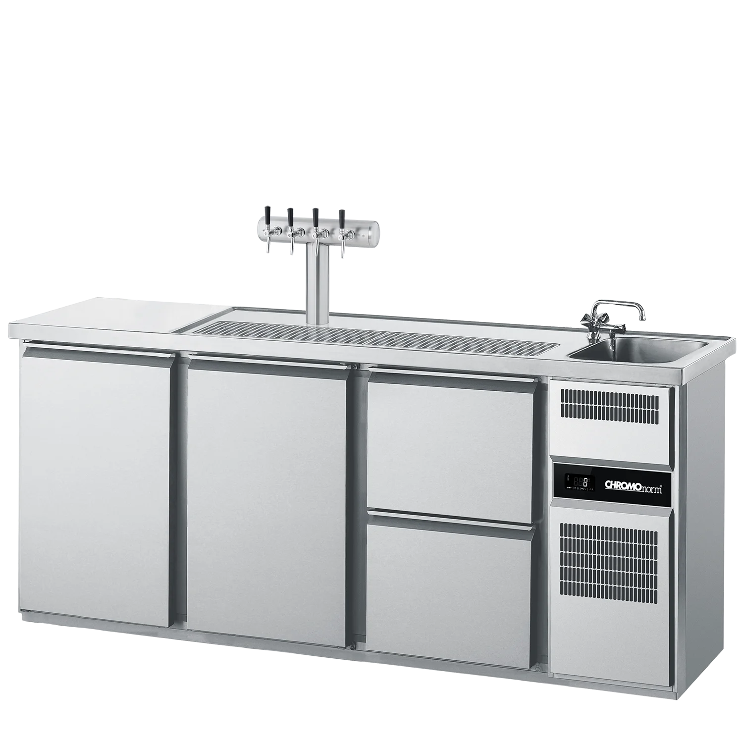 Bild von Getränketheke GN 1/1, 1 Becken rechts, 2 Türen, 2 Züge 1/2 - 2100x700x980 mm