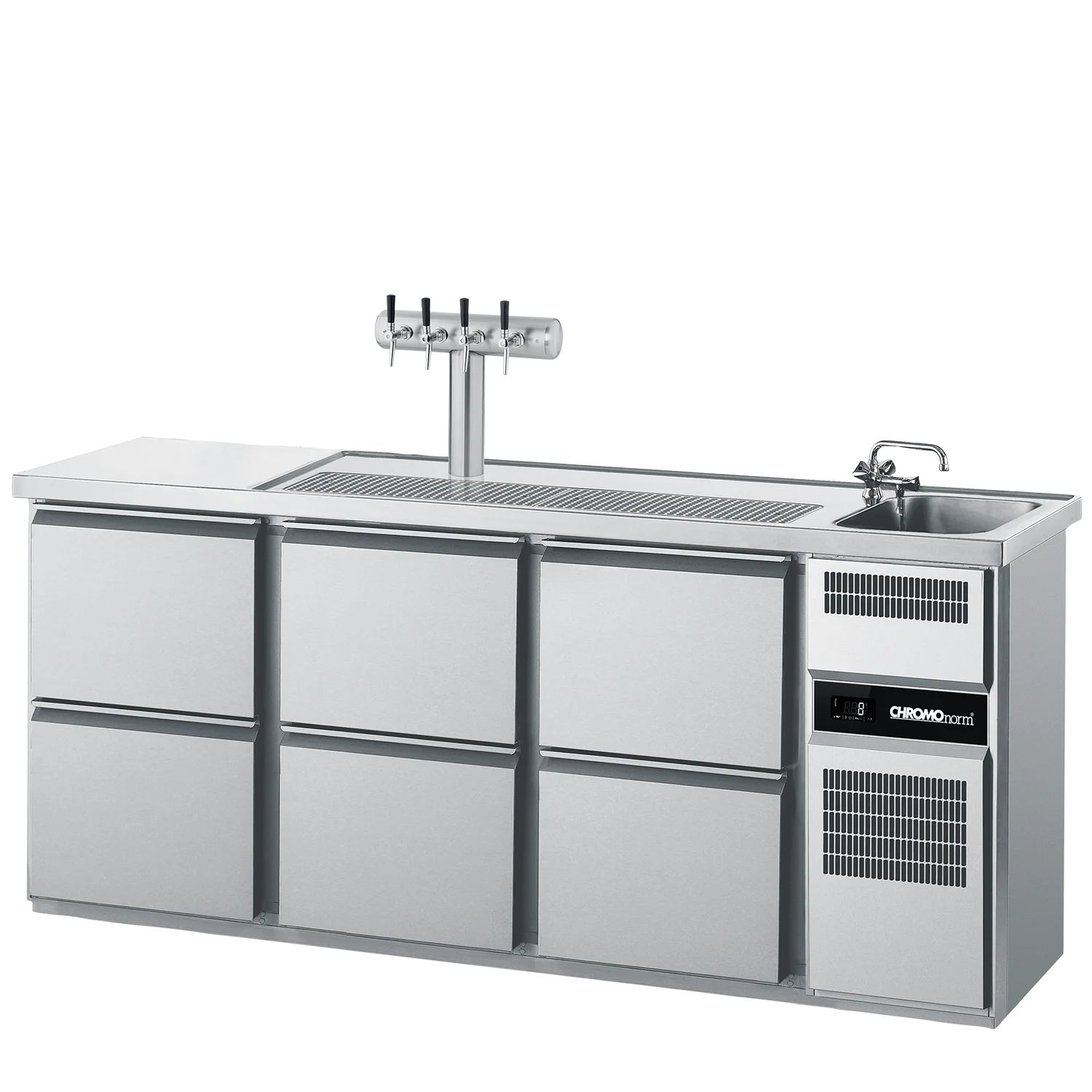 Bild von Getränketheke GN 1/1, 1 Becken rechts, 6 Züge 1/2 - 2100 x 700 x 980 mm