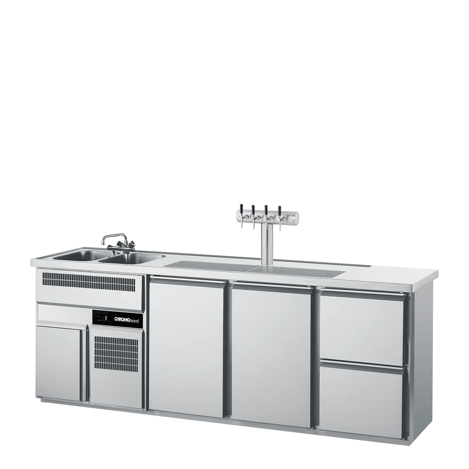 Bild von Getränketheke GN 1/1, 2 Becken links, 2 Türen, 2 Züge 1/2 - 2500x700x980 mm