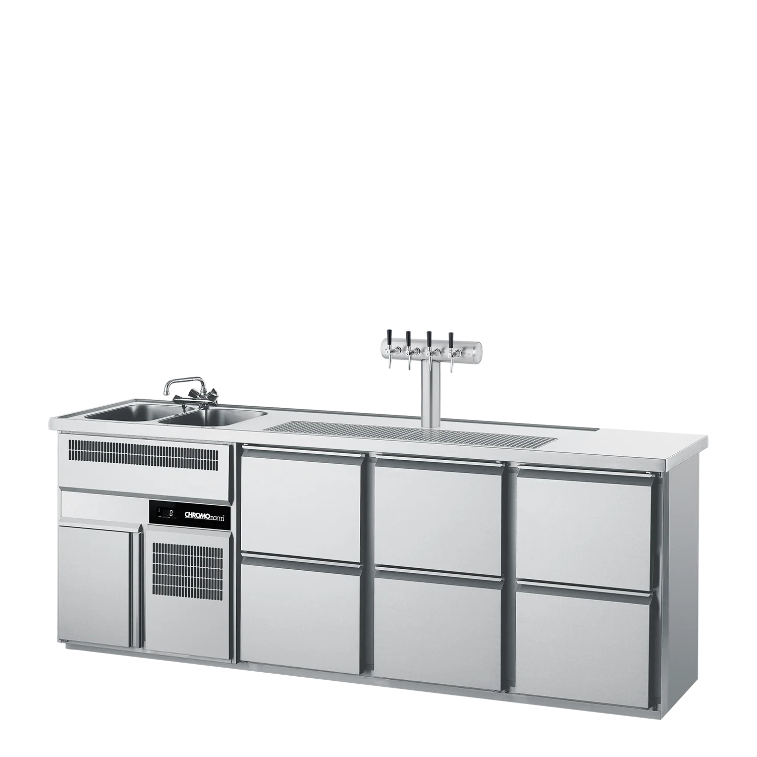 Bild von Getränketheke GN 1/1, 2 Becken links, 6 Züge 1/2 - 2500x700x980 mm