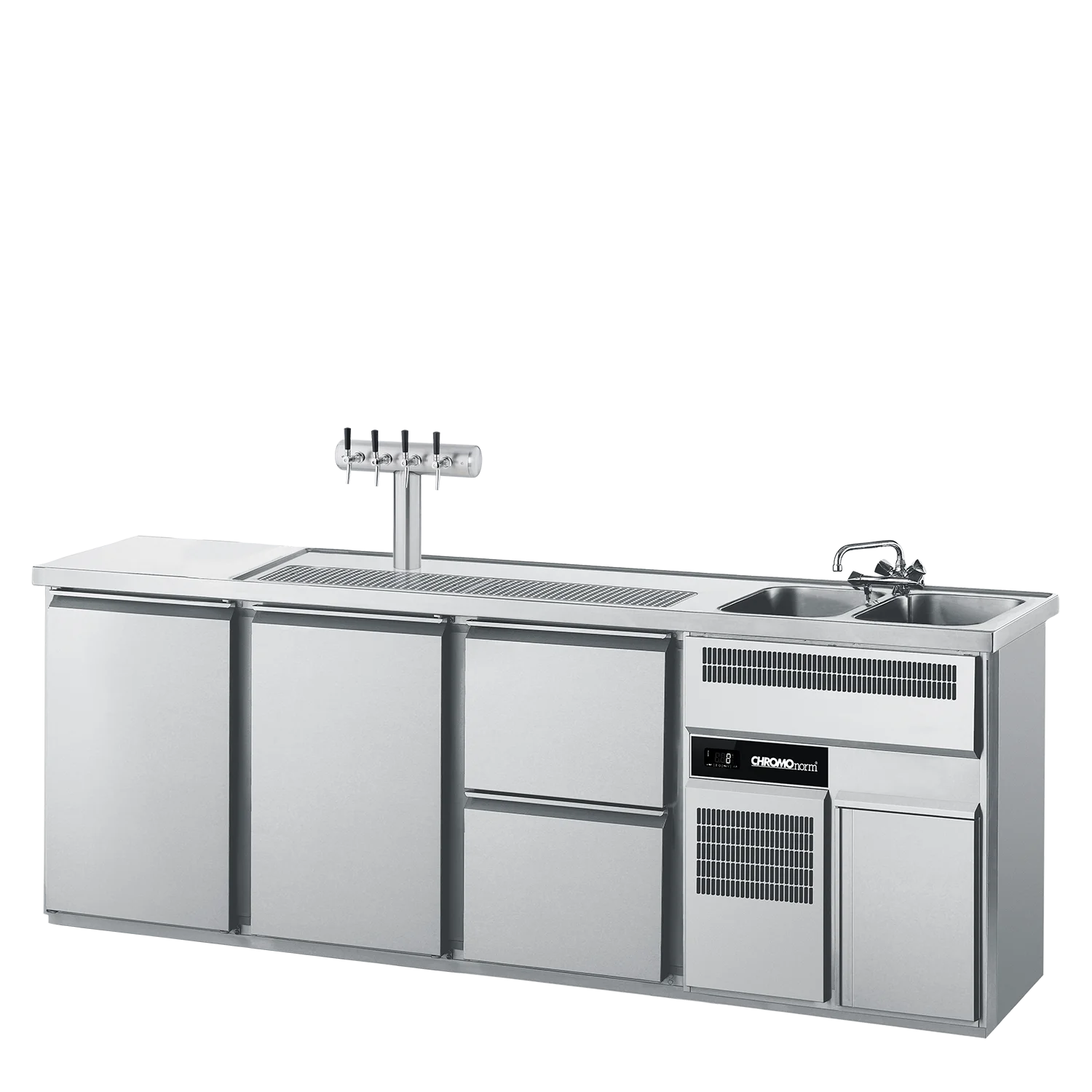 Bild von Getränketheke GN 1/1, 2 Becken rechts, 2 Türen, 2 Züge 1/2 - 2500x700x980 mm