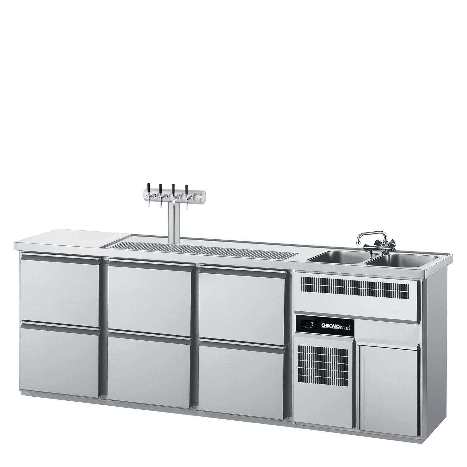 Bild von Getränketheke GN 1/1, 2 Becken rechts, 6 Züge 1/2 - 2500x700x980 mm