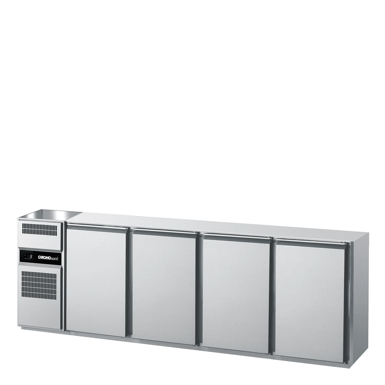 Bild von Getränketheke GN 1/1, 1 Becken links, 4 Türen, ohne Abdeckung, steckerfertig - 2600x656x930 mm