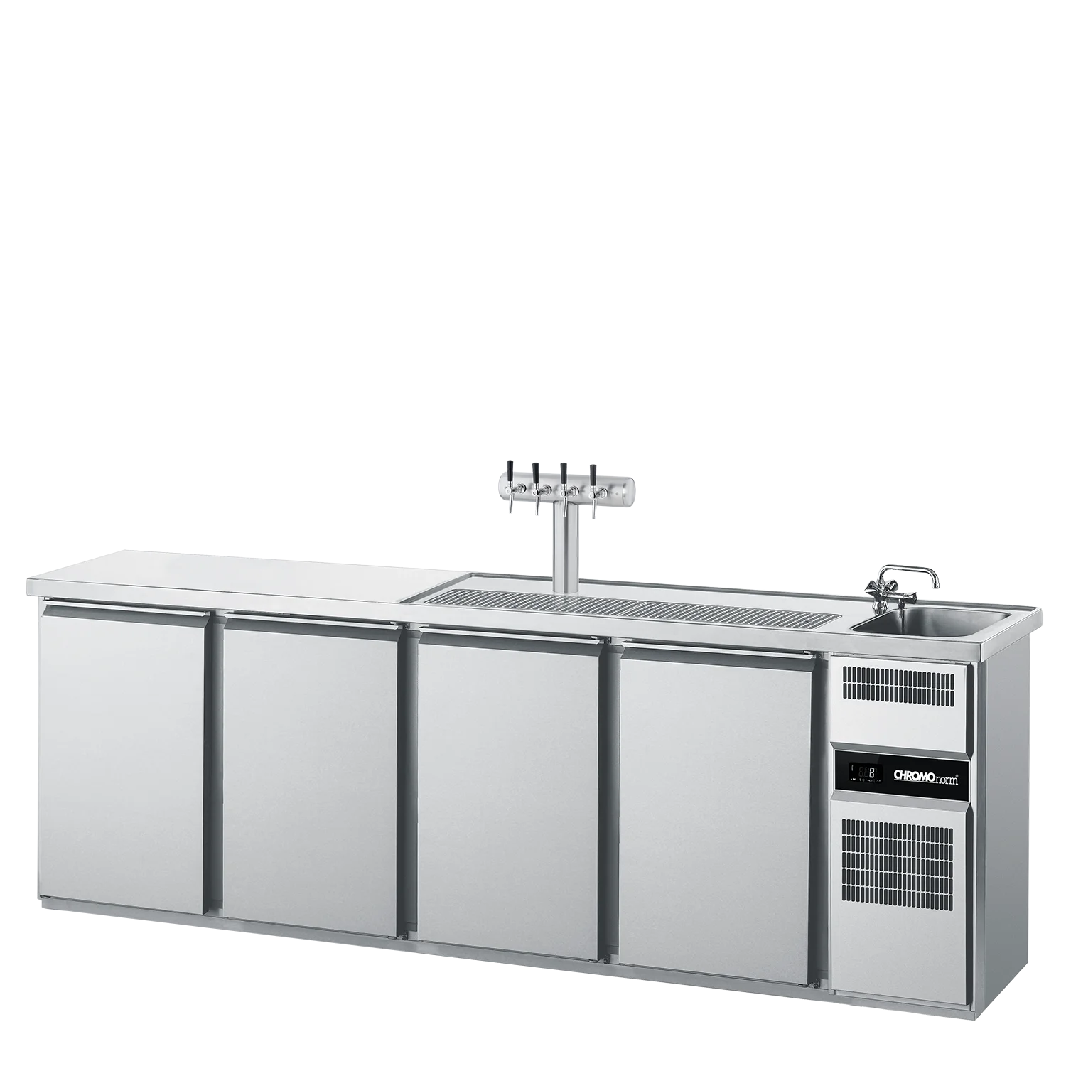 Bild von Getränketheke GN 1/1, 1 Becken rechts, 4 Türen, mit Abdeckung, steckerfertig - 2650x700x980 mm