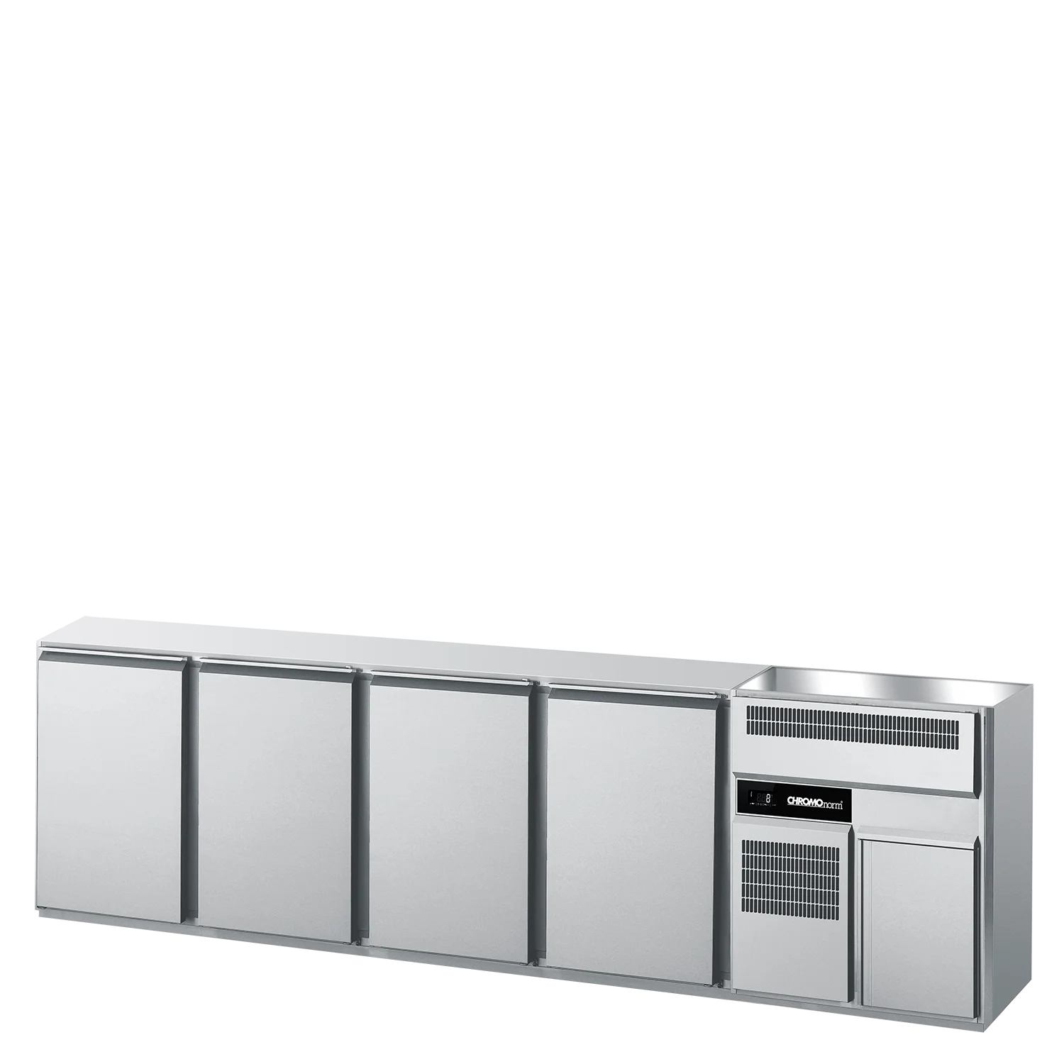 Bild von Getränketheke GN 1/1, 2 Becken rechts, 4 Türen, ohne Abdeckung, steckerfertig - 3000x656x930 mm