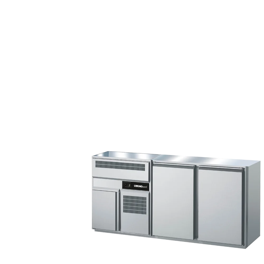 Bild von Getränketheke GN 1/1, 2 Becken links, 2 Türen, ohne Abdeckung, Zentralkühlung - 1900x656x930 mm