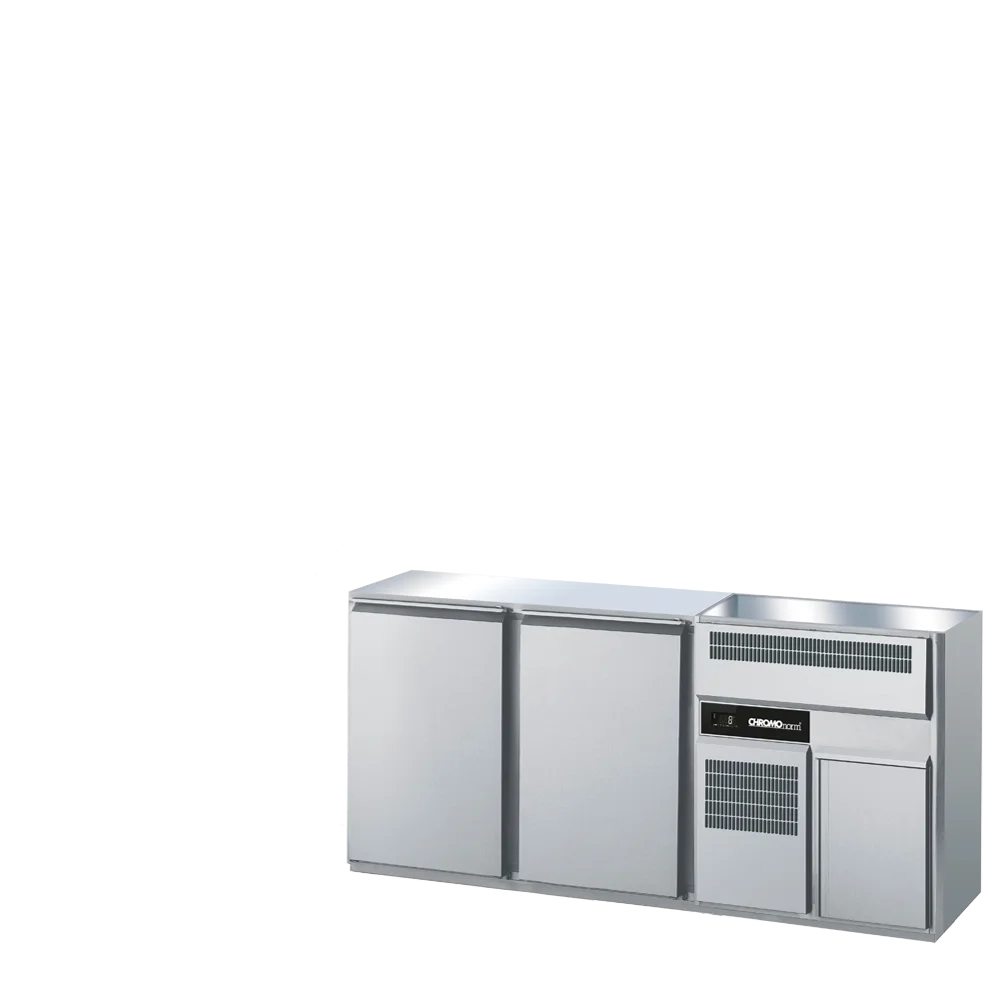 Bild von Getränketheke GN 1/1, 2 Becken rechts, 2 Türen, ohne Abdeckung, Zentralkühlung - 1900x656x930 mm