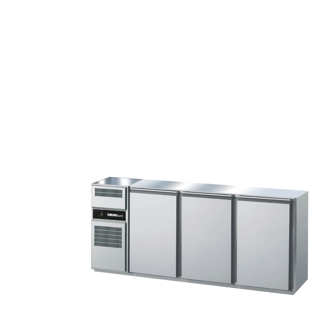 Bild von Getränketheke GN 1/1, 1 Becken links, 3 Türen, ohne Abdeckung, Zentralkühlung - 2050x656x930 mm