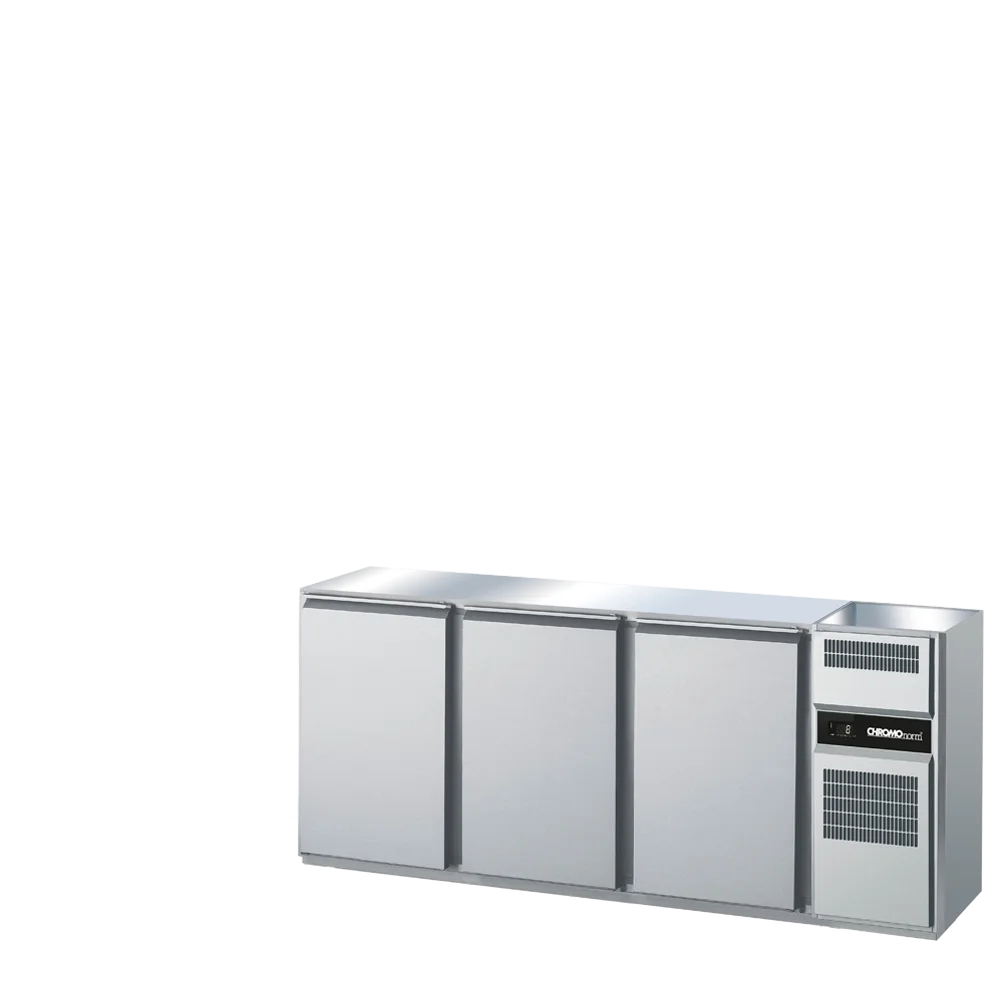Bild von Getränketheke GN 1/1, 1 Becken rechts, 3 Türen, ohne Abdeckung, Zentralkühlung - 2050x656x930 mm