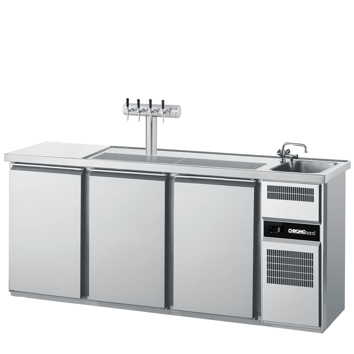 Bild von Getränketheke GN 1/1, 1 Becken rechts, 3 Türen, mit Abdeckung, Zentralkühlung - 2100x700x980 mm