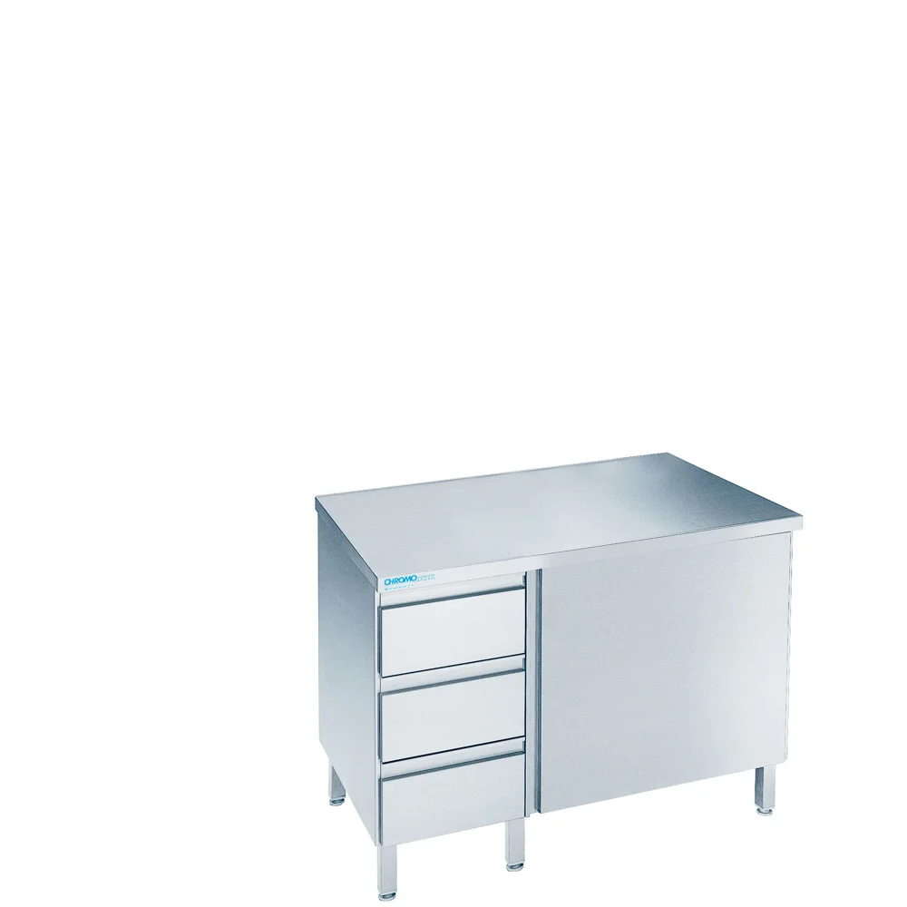 Bild von Arbeitsschrank mit Flügeltür und Schubladenblock links, mit Tischplatte allseits ab - 800x600x850/900 mm