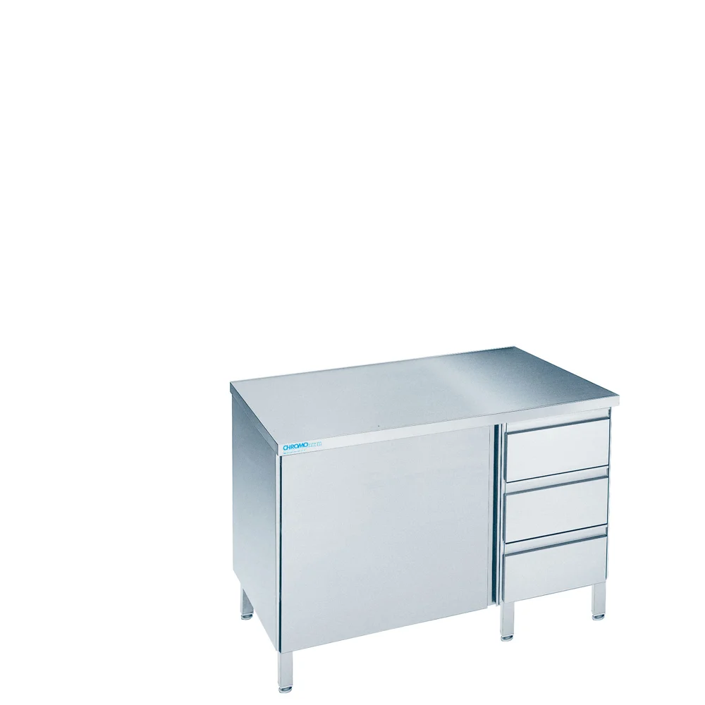 Bild von Arbeitsschrank mit Flügeltür und Schubladenblock rechts, mit Tischplatte allseits ab - 800x600x850/900 mm