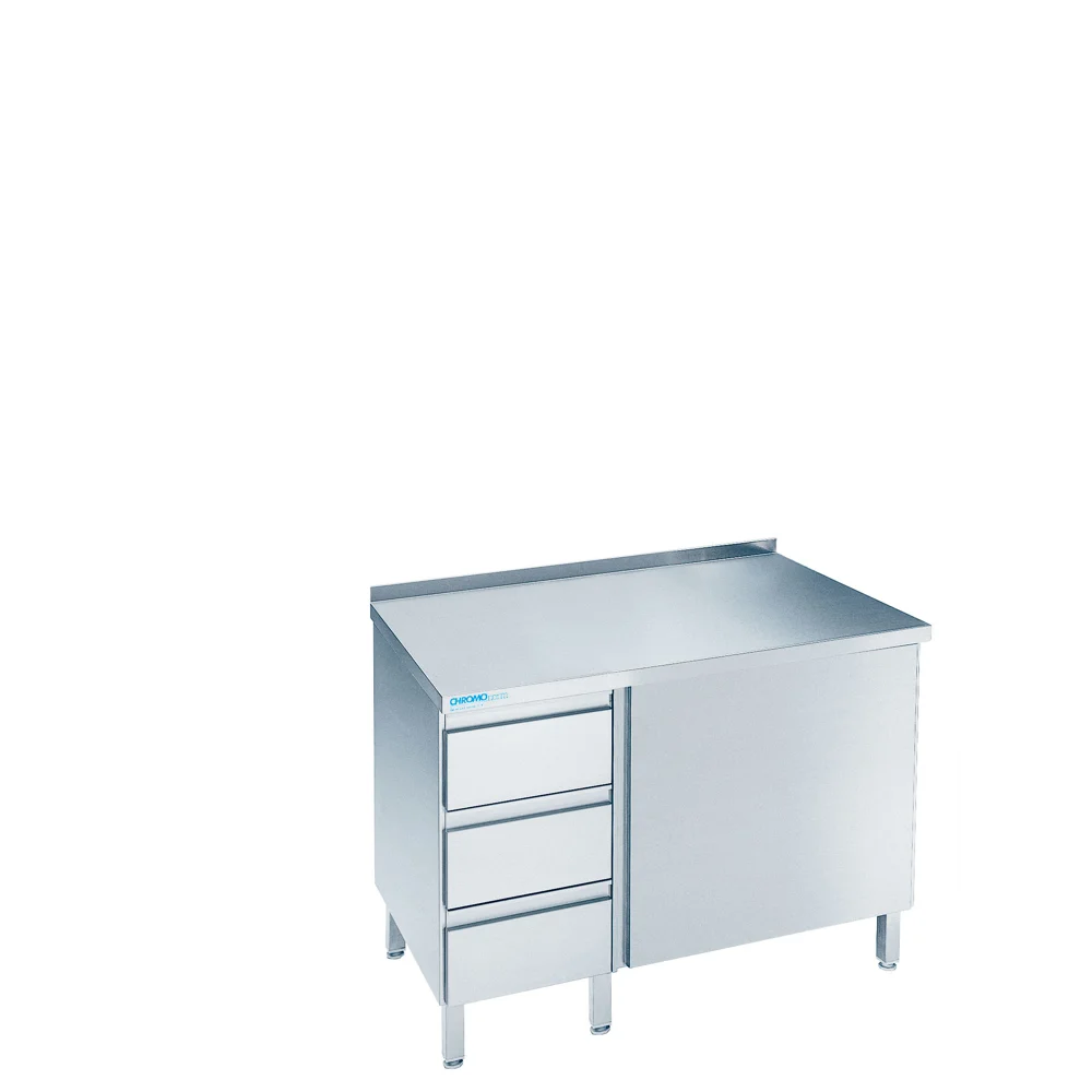 Bild von Arbeitsschrank mit Flügeltür und Schubladenblock links, mit Tischplatte hinten auf - 800x600x850/900 mm