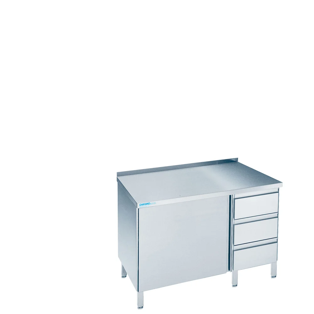 Bild von Arbeitsschrank mit Flügeltür und Schubladenblock rechts, mit Tischplatte hinten auf - 800x600x850/900 mm