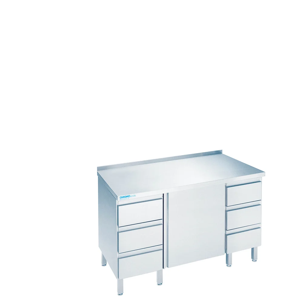 Bild von Arbeitsschrank mit Flügeltüren und Schubladenblöcken, mit Tischplatte hinten Auf- 1200x600x850/900 mm