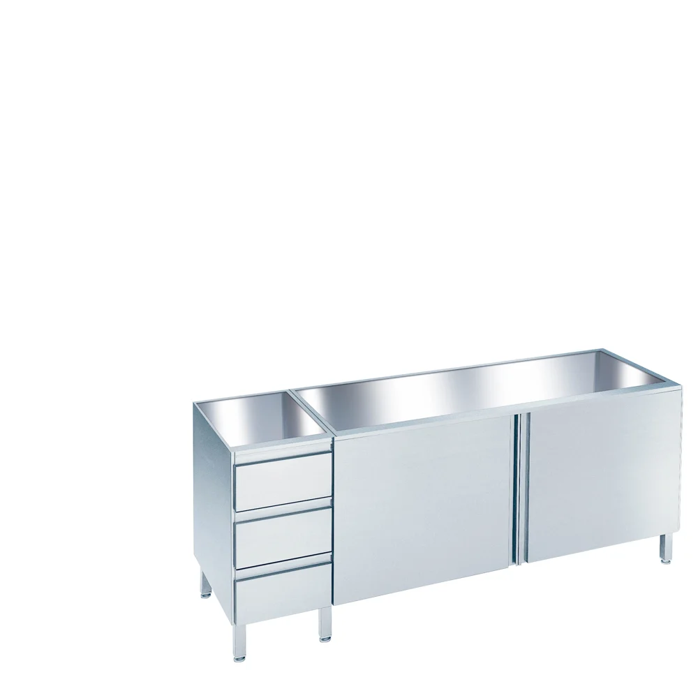 Bild von Arbeitsschrank mit Flügeltüren und Schubladenblock links, ohne Tischplatte - 1200x560(600)x800/850 mm