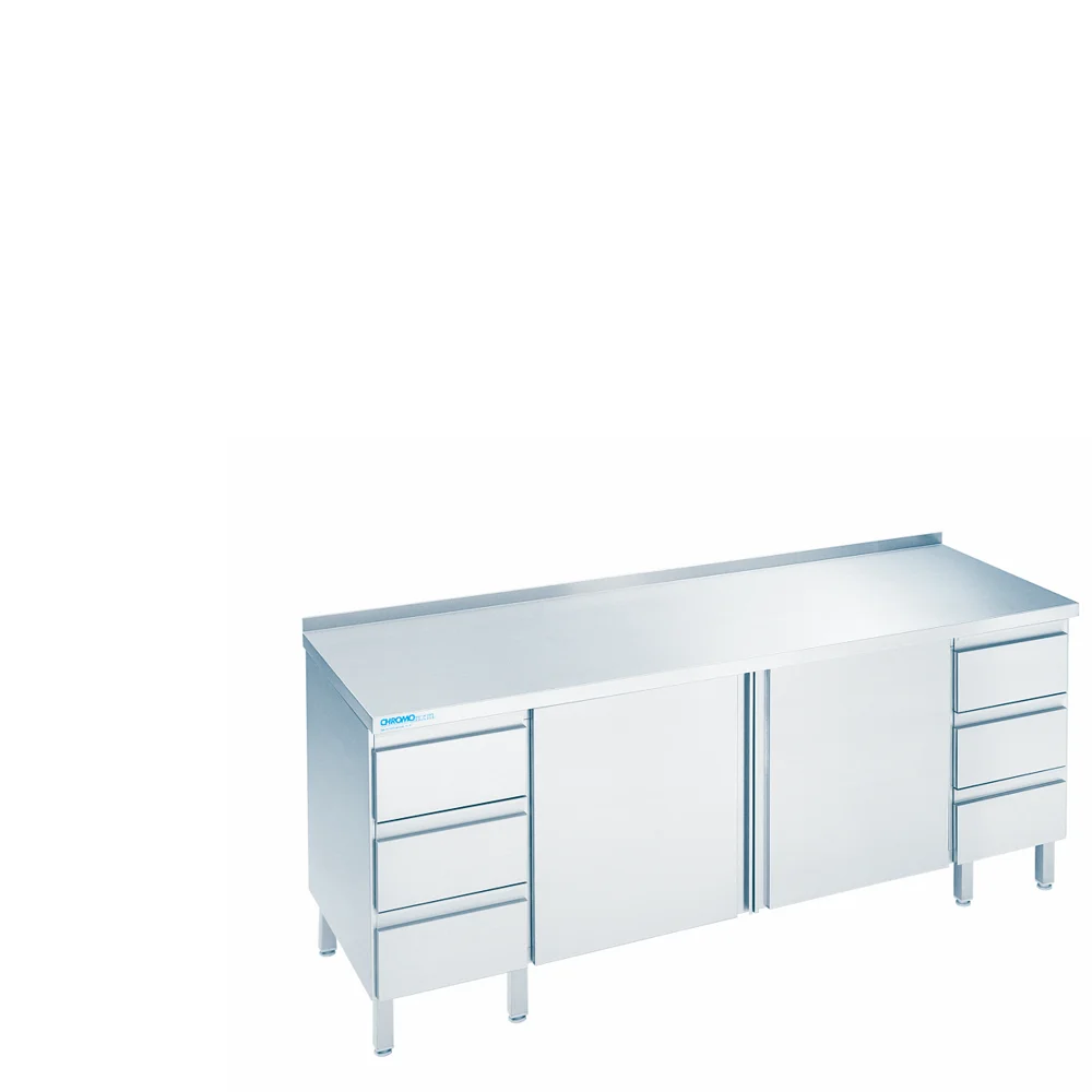 Bild von Arbeitsschrank mit Flügeltüren und Schubladenblöcken, mit Tischplatte hinten Auf- 1600x600x850/900 mm