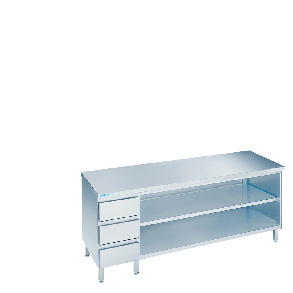 Bild von Arbeitsschrank offen mit Schubladenblock links, mit Tischplatte allseits ab - 800x600x850/900 mm