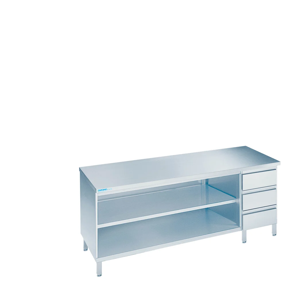 Bild von Arbeitsschrank offen mit Schubladenblock rechts, mit Tischplatte allseits ab - 800x600x850/900 mm