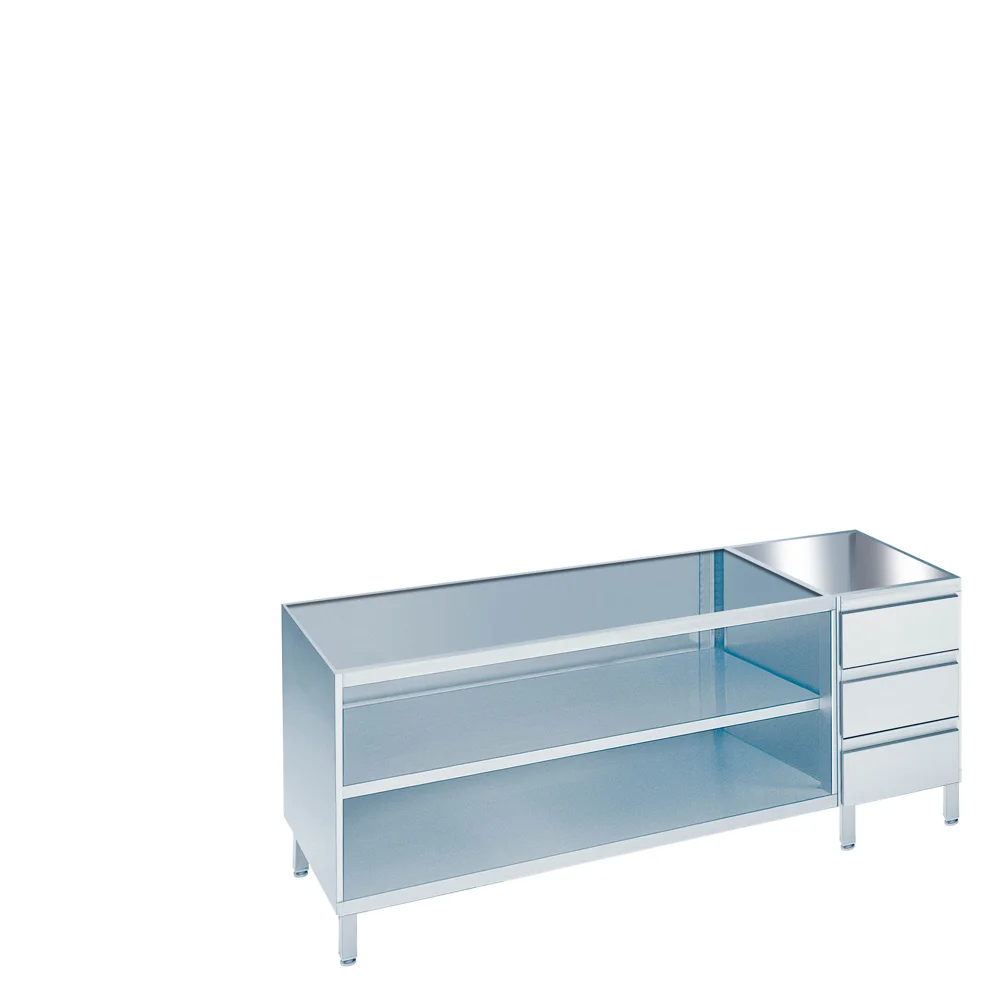 Bild von Arbeitsschrank offen mit Schubladenblock rechts ohne Tischplatte - 800x560(600)x800/900 mm