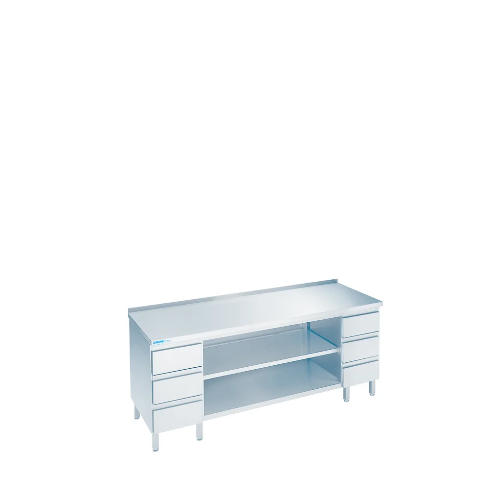 Bild von Arbeitsschrank offen mit Schubladenblöcken, mit Tischplatte hinten auf - 1200x600x850/900 mm