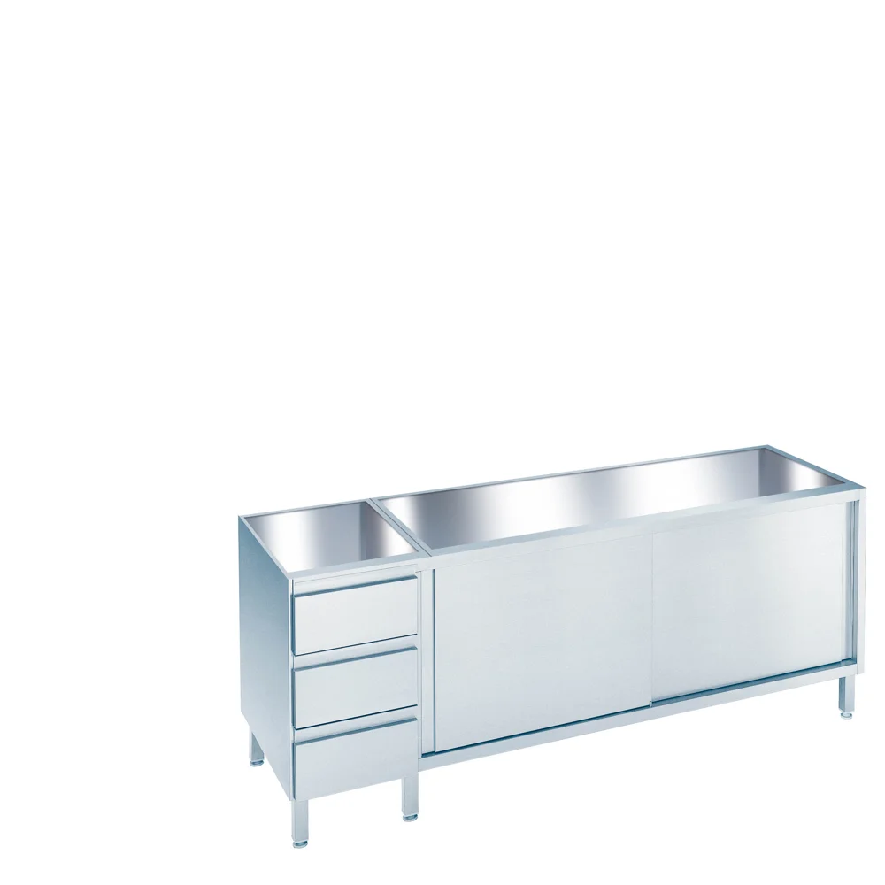 Bild von Arbeitsschrank mit Schiebetüren und Schubladenblock links, ohne Tischplatte - 1400x560(600)x800/850 mm