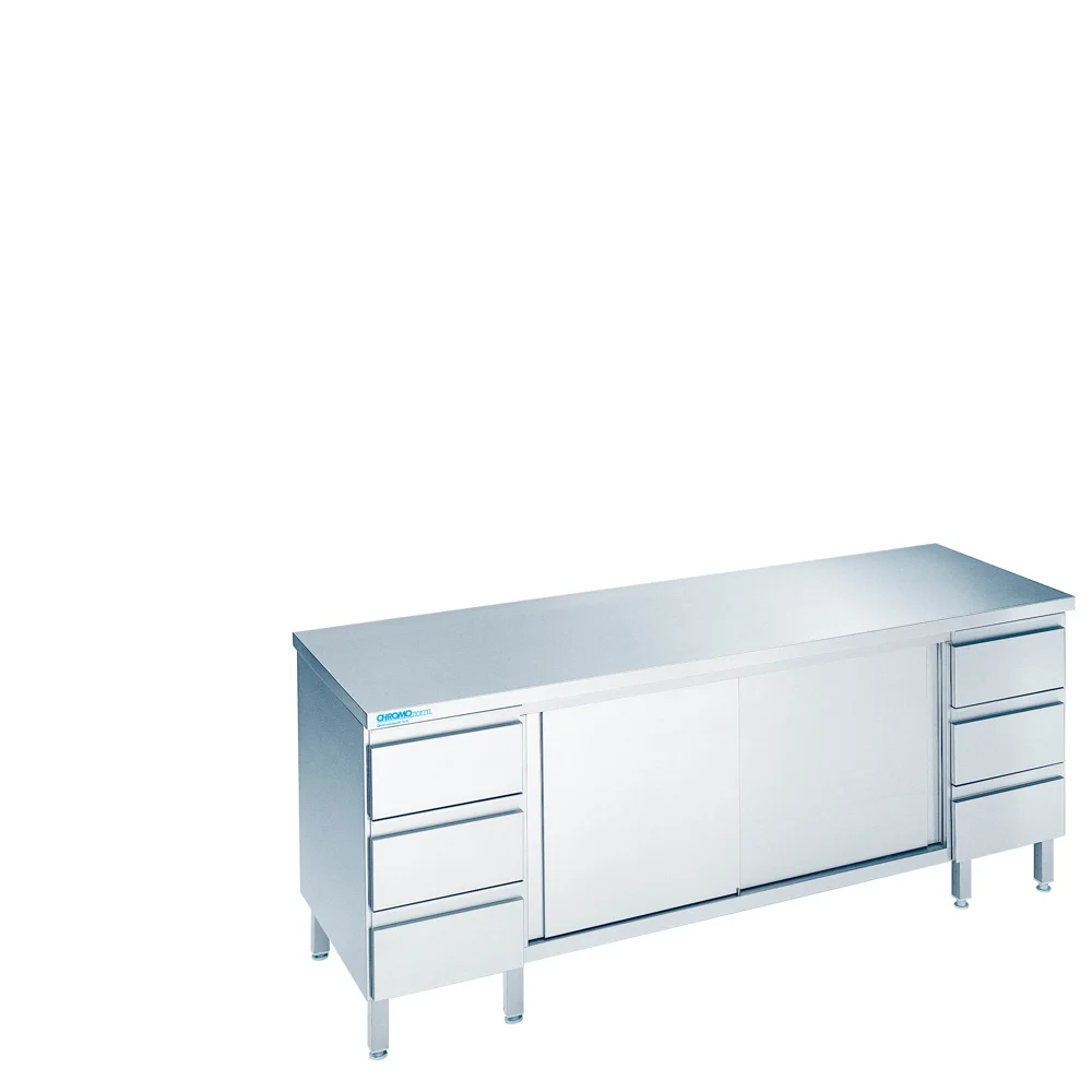 Bild von Arbeitsschrank mit Schiebetüren und Schubladenblöcken, mit Tischplatte allseits ab - 1800x600x850/900 mm