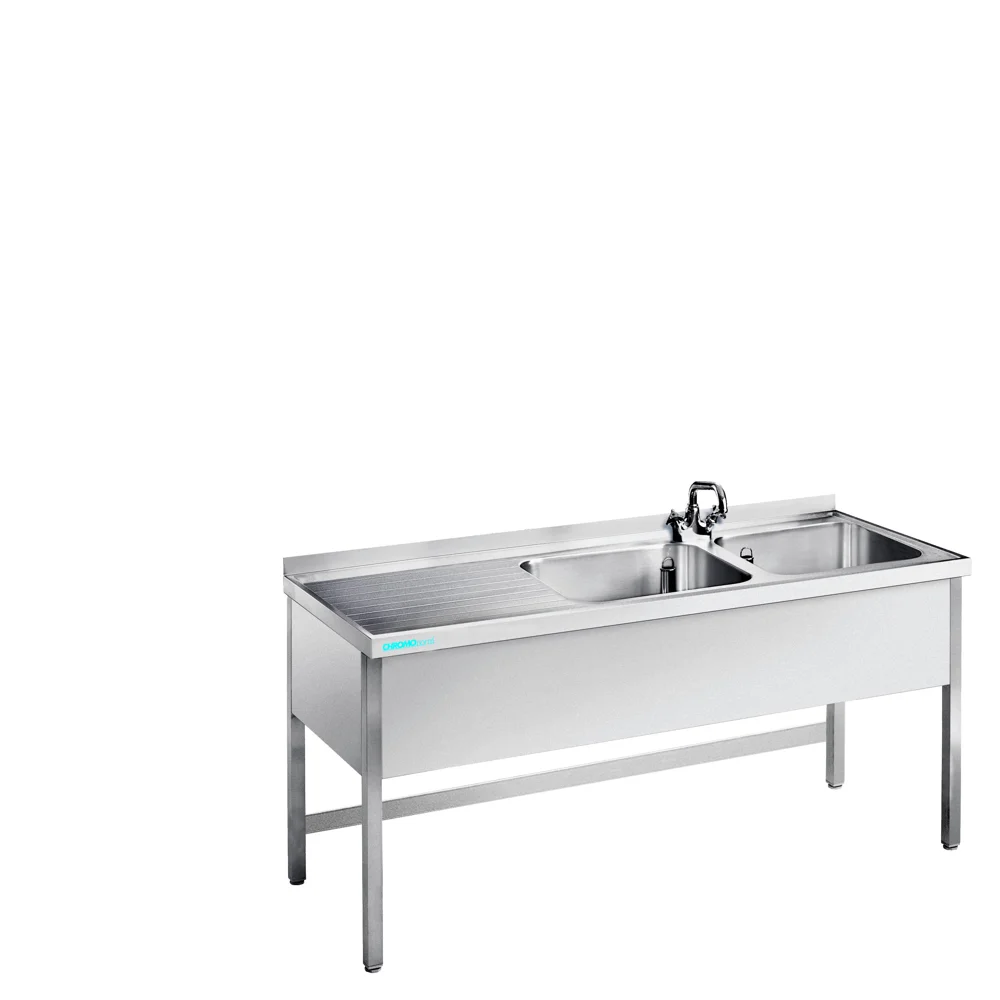 Bild von Spültisch mit 2 Becken rechts, offen - 1500x600x850/900 mm