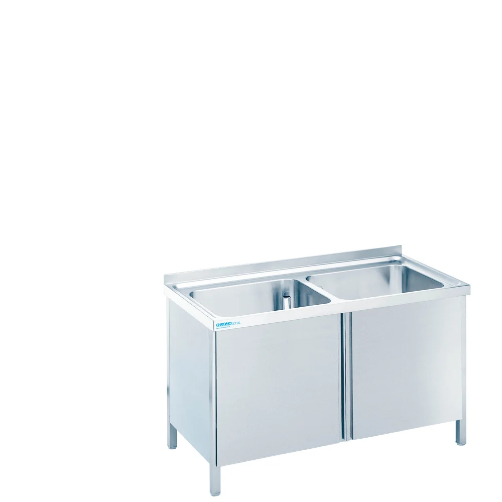 Bild von Spültisch mit 2 Becken Mittig und Flügeltüre - 1400x700x850/900 mm