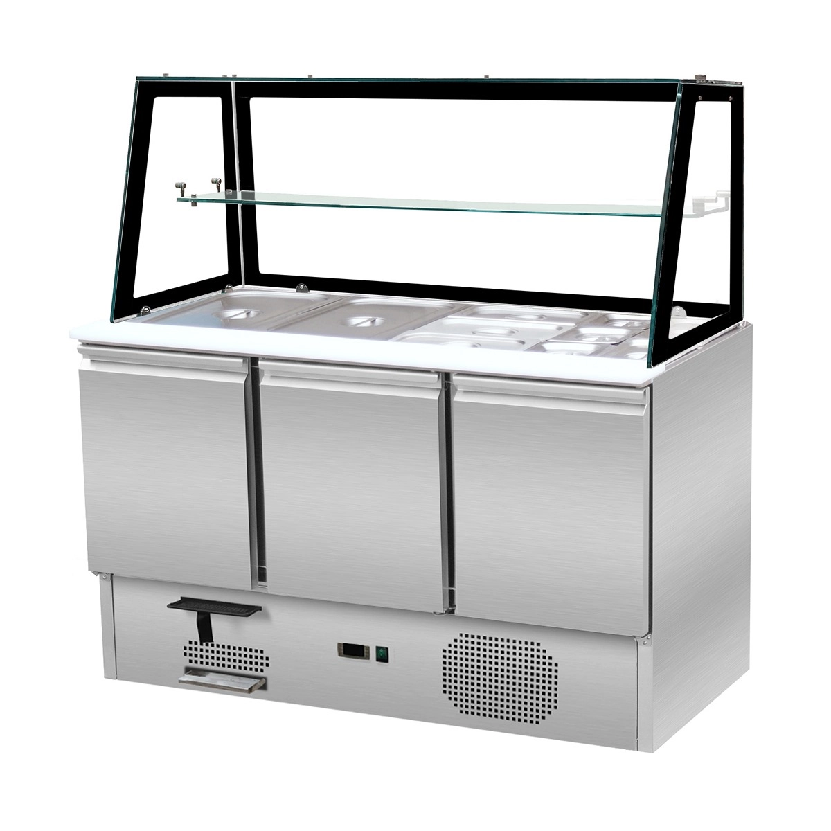 Bild von Saladette 3 Türen,137 x 70 gerader Glasaufbau, Klarglas mit schwarzem Rand